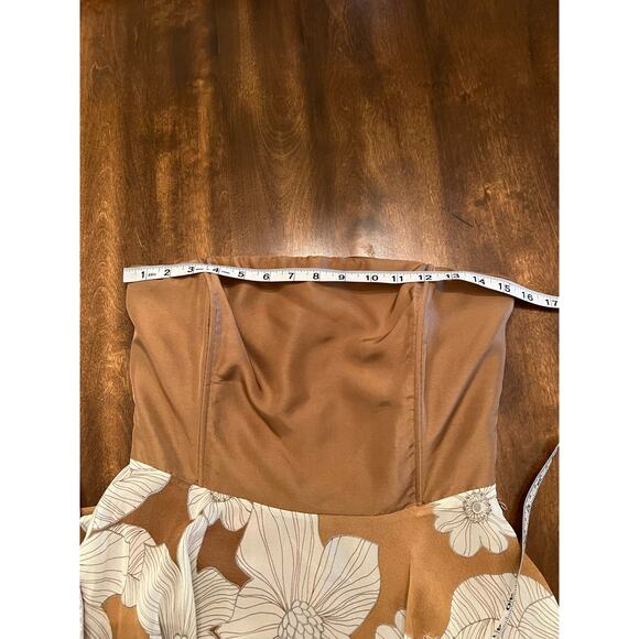 Spiegel Women's Strapless Brown White Floral Sequined 100% Silk Mini Dress 4 - Picture 12 of 14